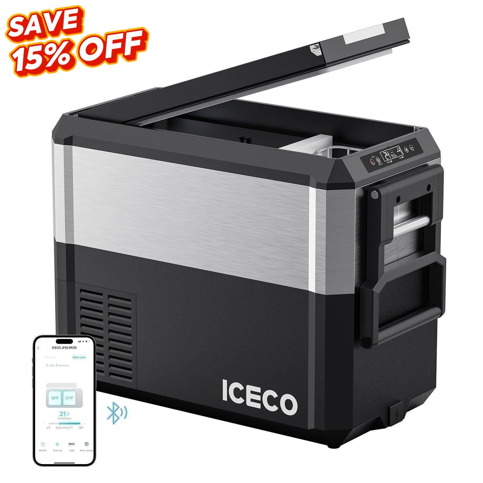 JP Pro Series 40/51QT Dual Zone Wheeled Car Fridge With Cover-SILVER | Ship Out in Early-August-Portable Fridge-www.icecofreezesale.com