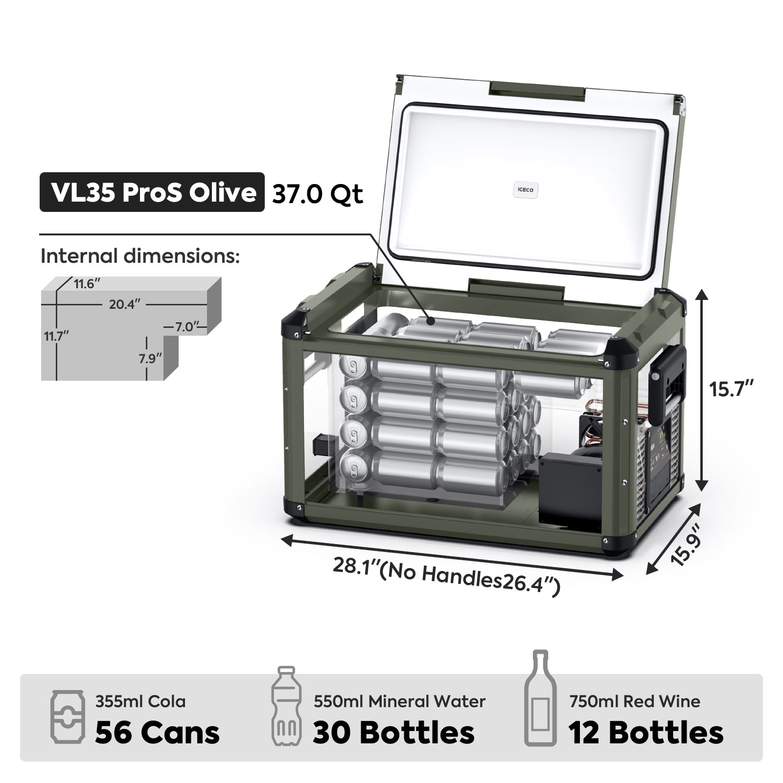 NEW！37QT VL35ProS Olive 12V Metal Single Zone Fridge Freezer | ICECO-Portable Fridge-www.icecofreezesale.com