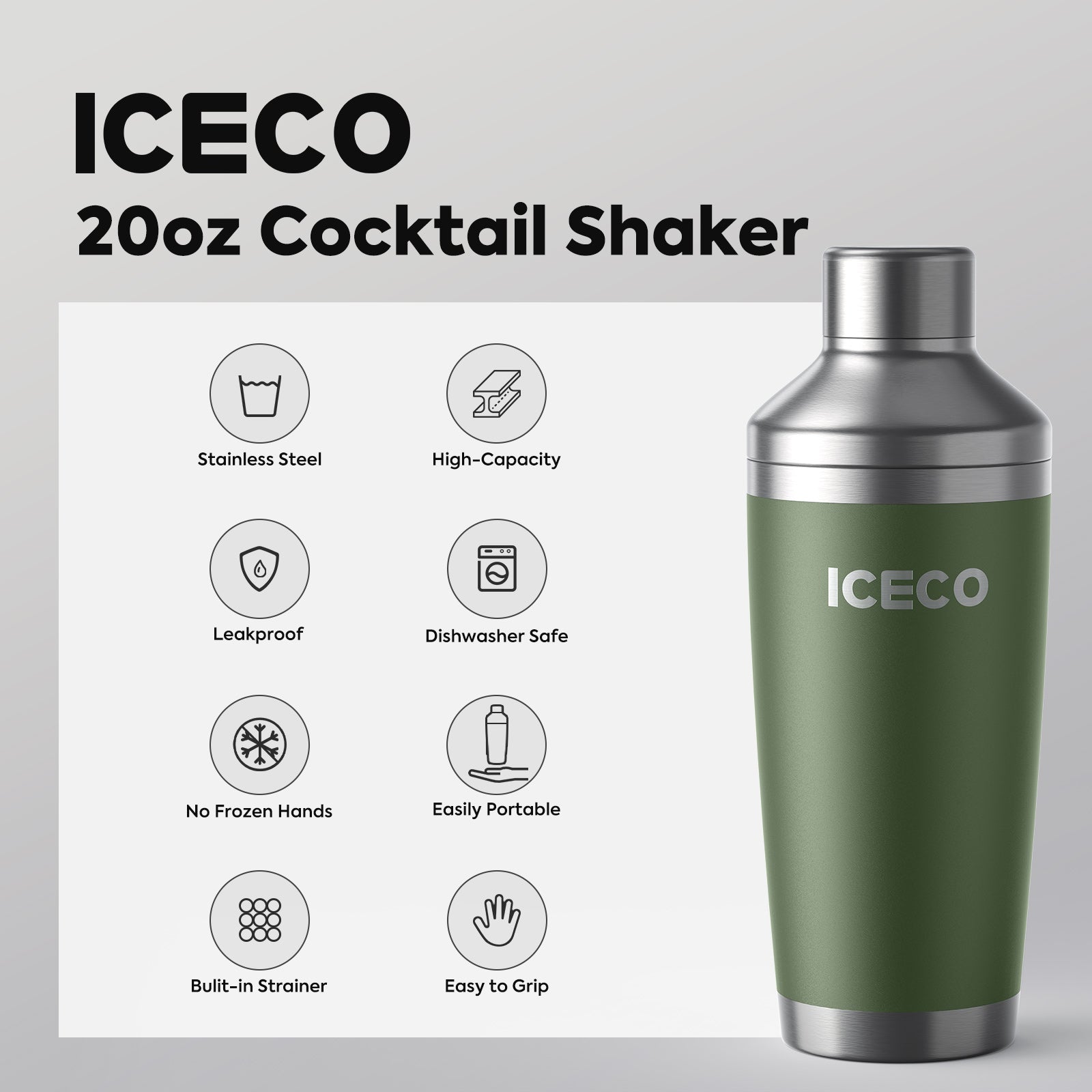 20oz Stainless Steel Cocktail Shaker | ICECO-accessories-www.icecofreezesale.com