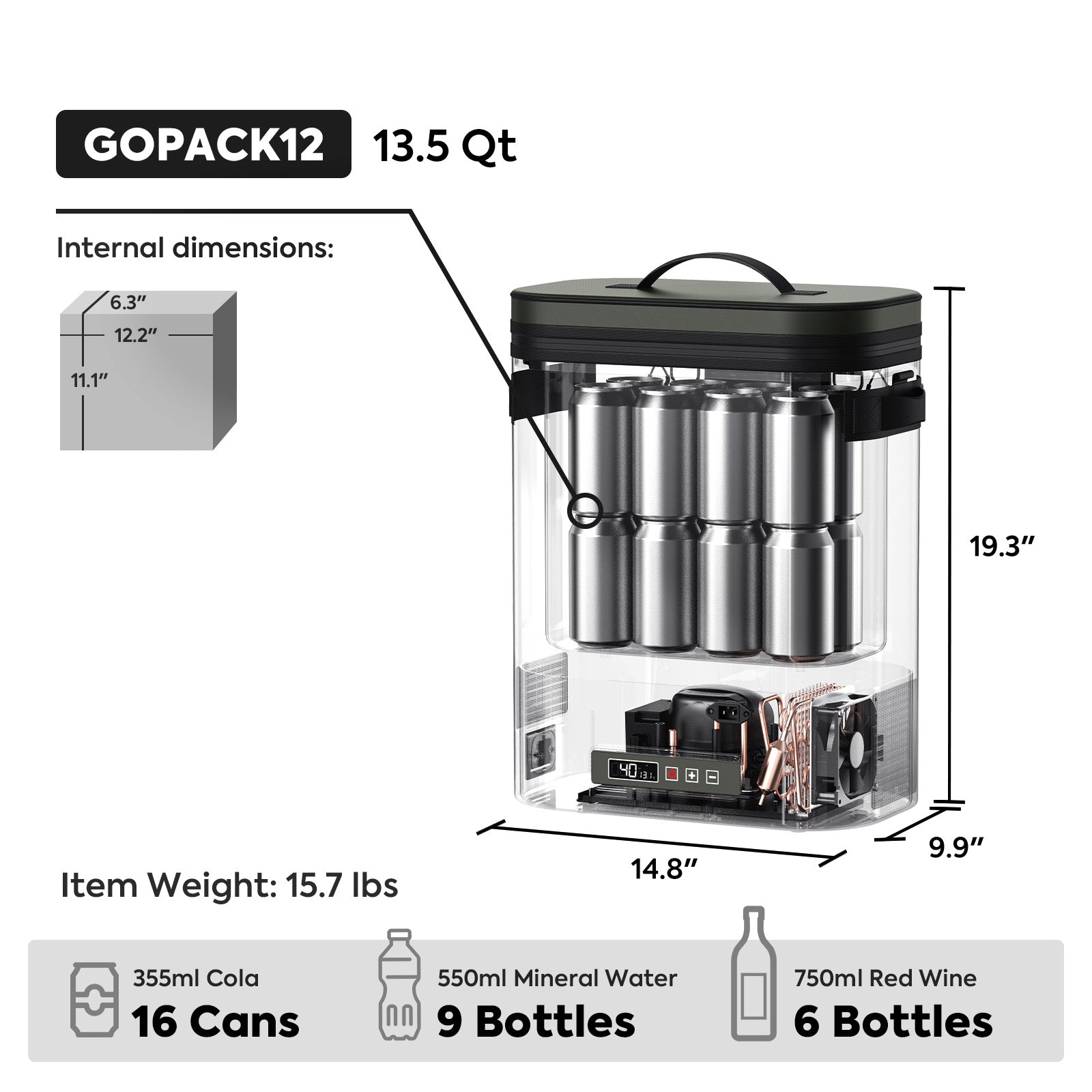 13.5QT GOPACK12 Single Zone 12V Ice-Free Portable Freezer | ICECO-Portable Fridge-www.icecofreezesale.com