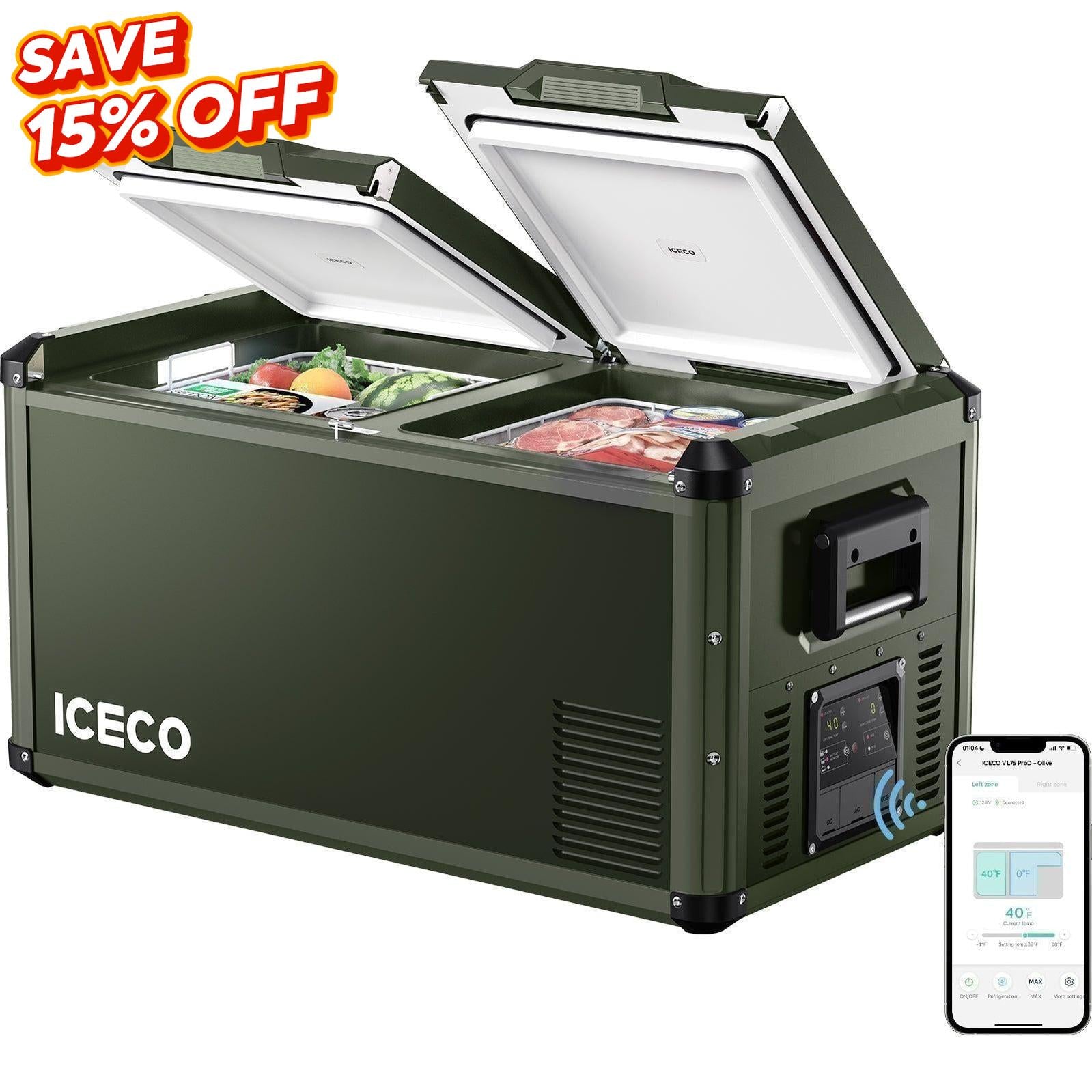 79.2QT VL75ProD Olive 12V Heavy Duty Metal Fridge Freezer| ICECO-Portable Fridge-www.icecofreezesale.com