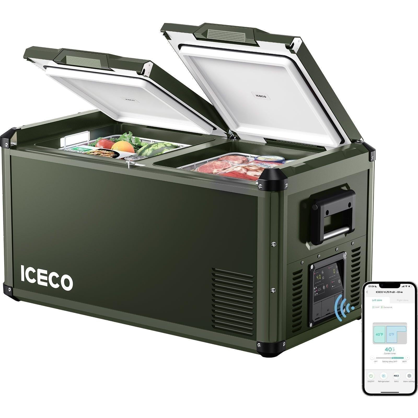 79.2QT VL75ProD Olive 12V Heavy Duty Metal Fridge Freezer| ICECO-Portable Fridge-www.icecofreezesale.com