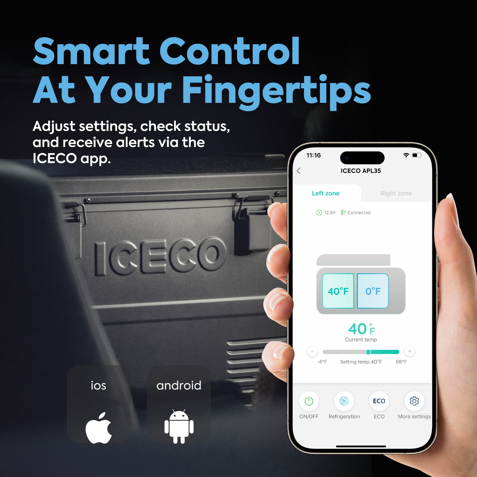 37QT APL35-Black Aluminum Freezer With Magnetic Power Bank | ICECO-Portable Fridge-www.icecofreezesale.com