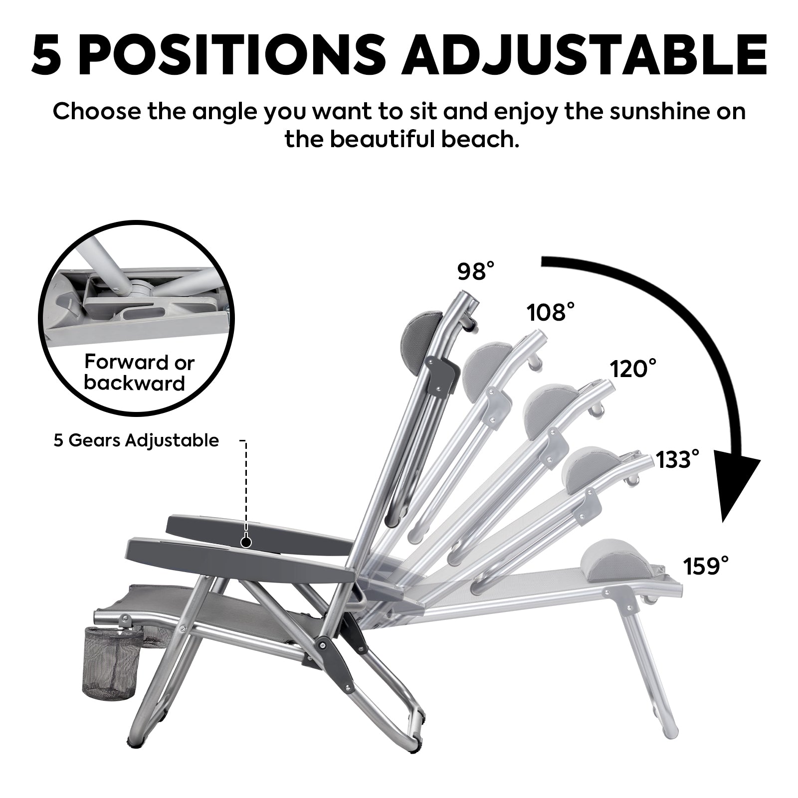 Bora 5-Position Reclining Folding Beach Chair with Headrest for Adults | ICECO-Outdoor Gear-www.icecofreezesale.com