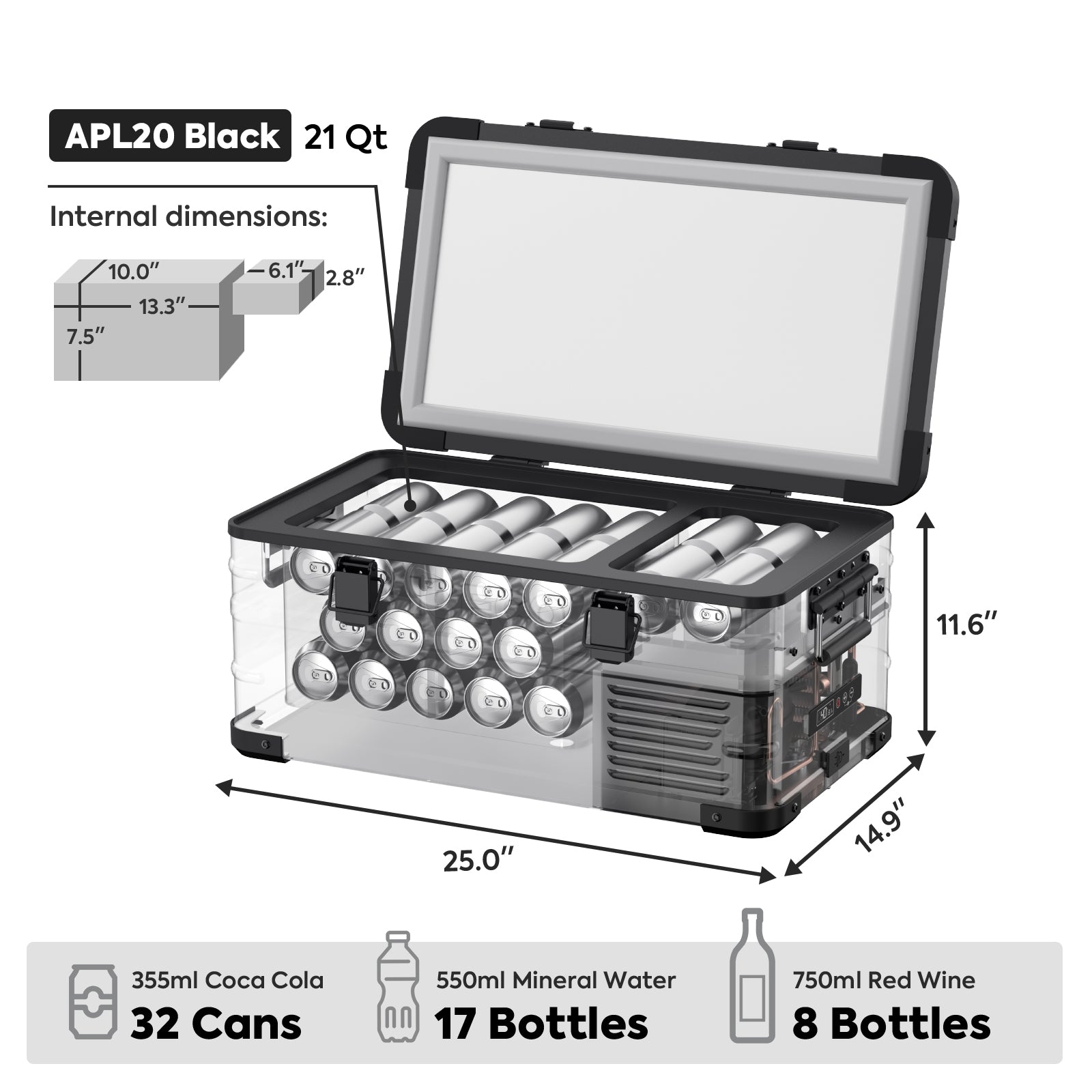 21QT APL20 Black Lightweight Single Zone Aluminum Freezer | ICECO-Portable Fridge-www.icecofreezesale.com