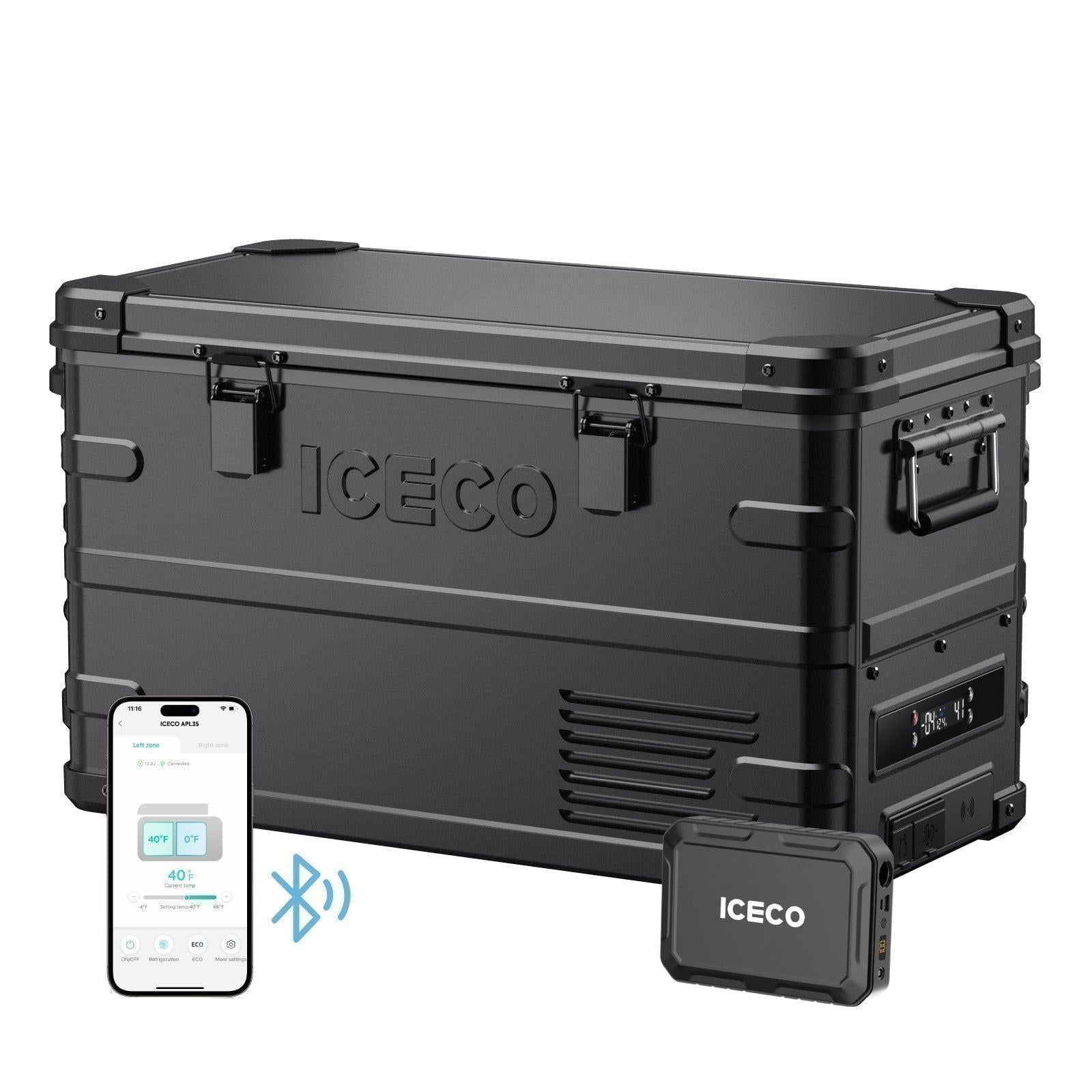 37QT APL35-Black Aluminum Freezer With Magnetic Power Bank | ICECO-Portable Fridge-www.icecofreezesale.com