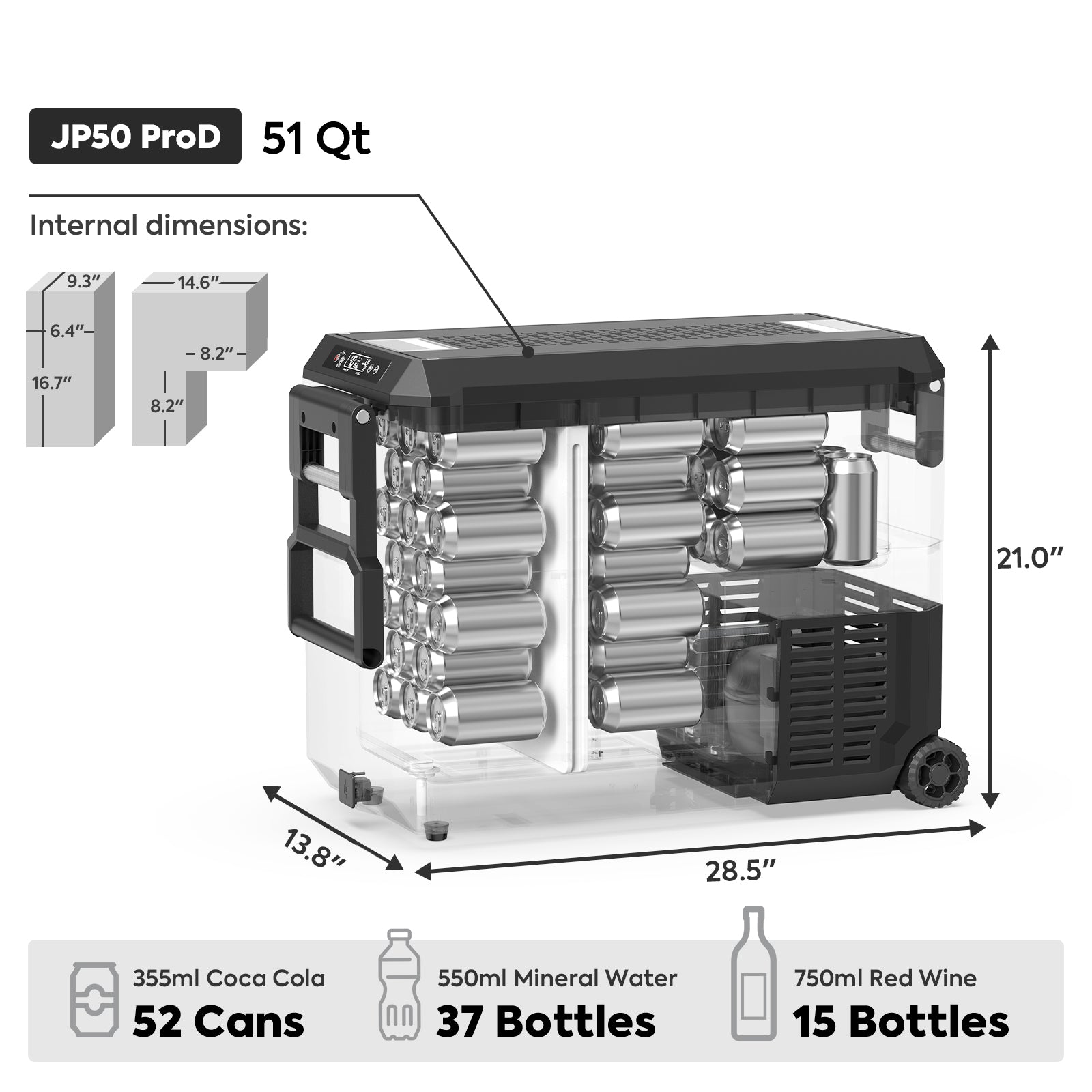 JP Pro Series 40/51QT Dual Zone Wheeled Car Fridge With Cover-SILVER | Ship Out in Early-August-Portable Fridge-www.icecofreezesale.com