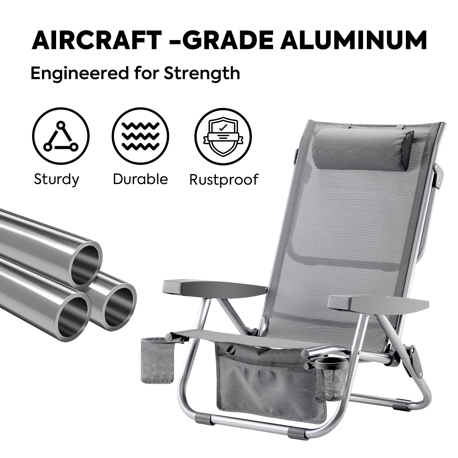 Bora 5-Position Reclining Folding Beach Chair with Headrest for Adults | ICECO-Outdoor Gear-www.icecofreezesale.com