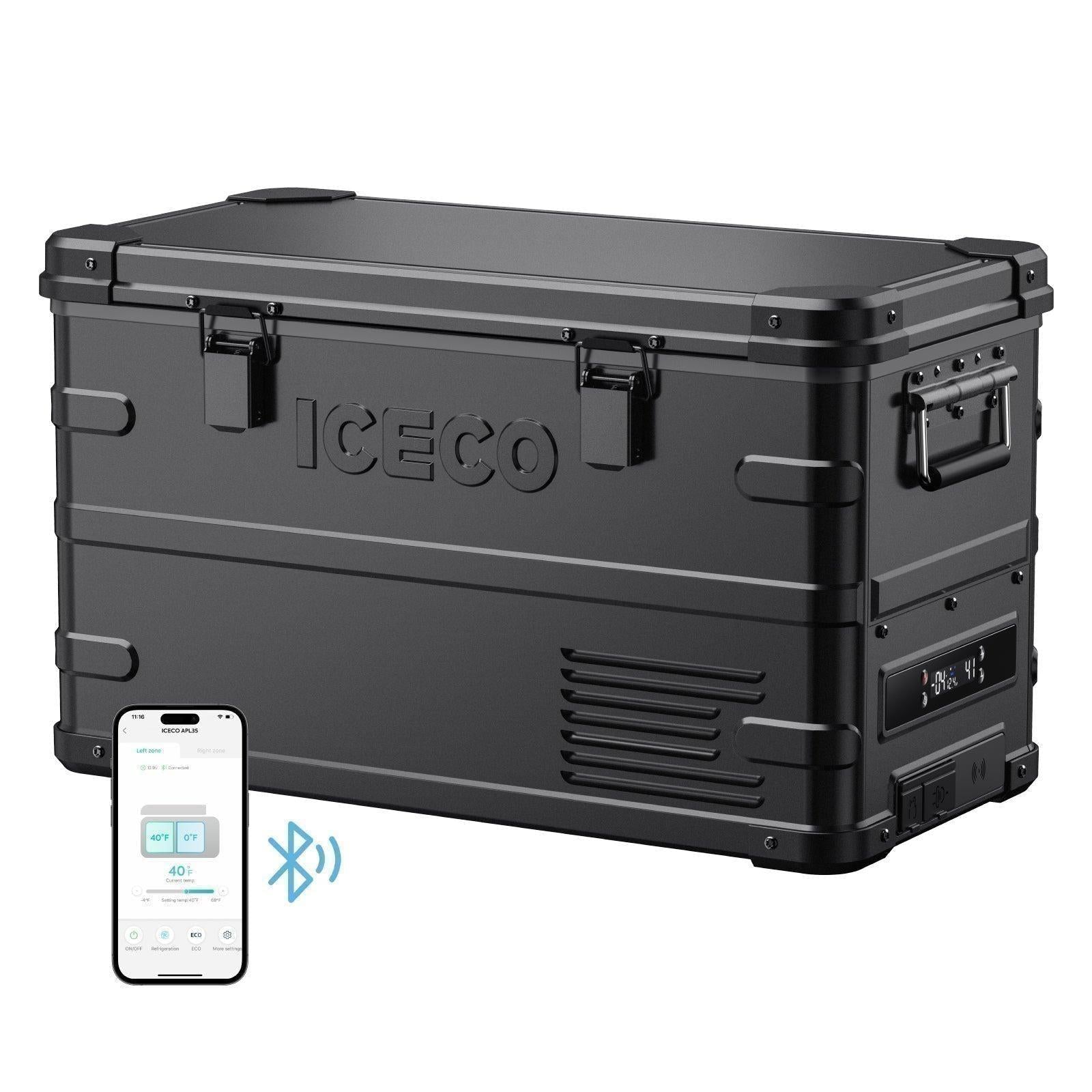 37QT APL35-Black Aluminum Freezer With Magnetic Power Bank | ICECO-Portable Fridge-www.icecofreezesale.com