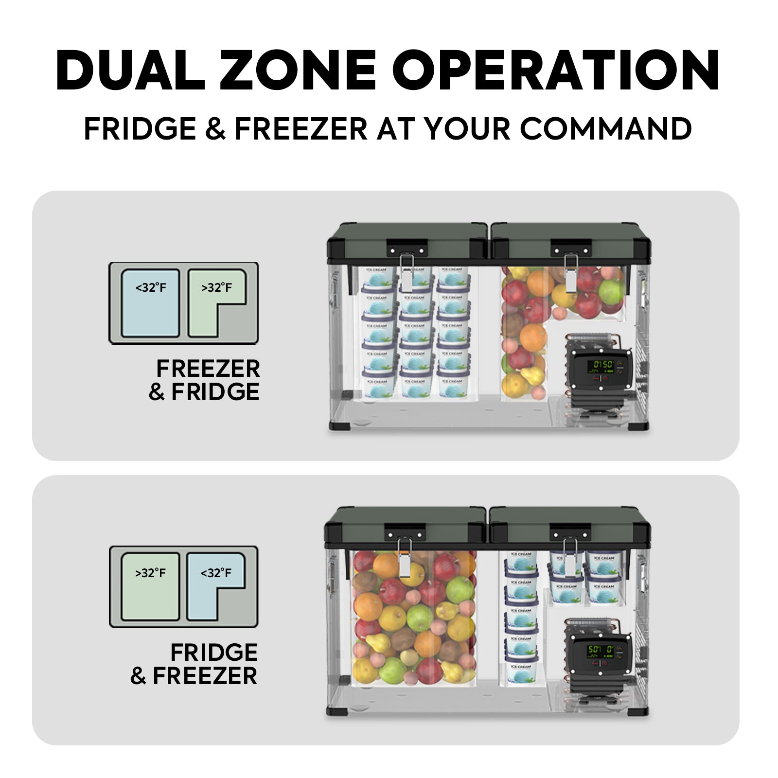 63.4QT VL60 Dual Zone Metal Fridge Freezer with Cover | ICECO-Portable Fridge-www.icecofreezesale.com