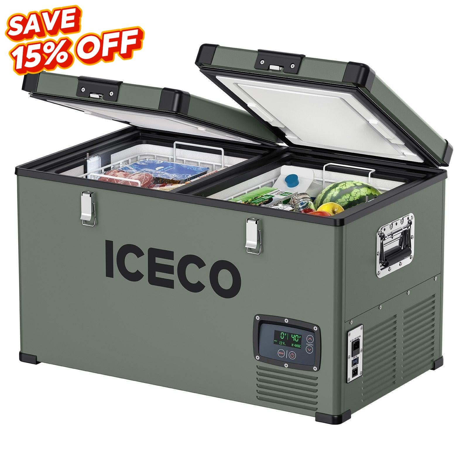 63.4QT VL60 Dual Zone Metal Fridge Freezer with Cover | ICECO-Portable Fridge-www.icecofreezesale.com
