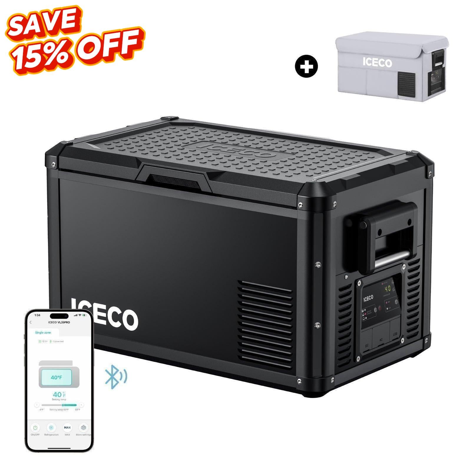 37QT VL35ProS With Cover Portable Fridge Electric Cooler | ICECO-Portable Fridge-www.icecofreezesale.com