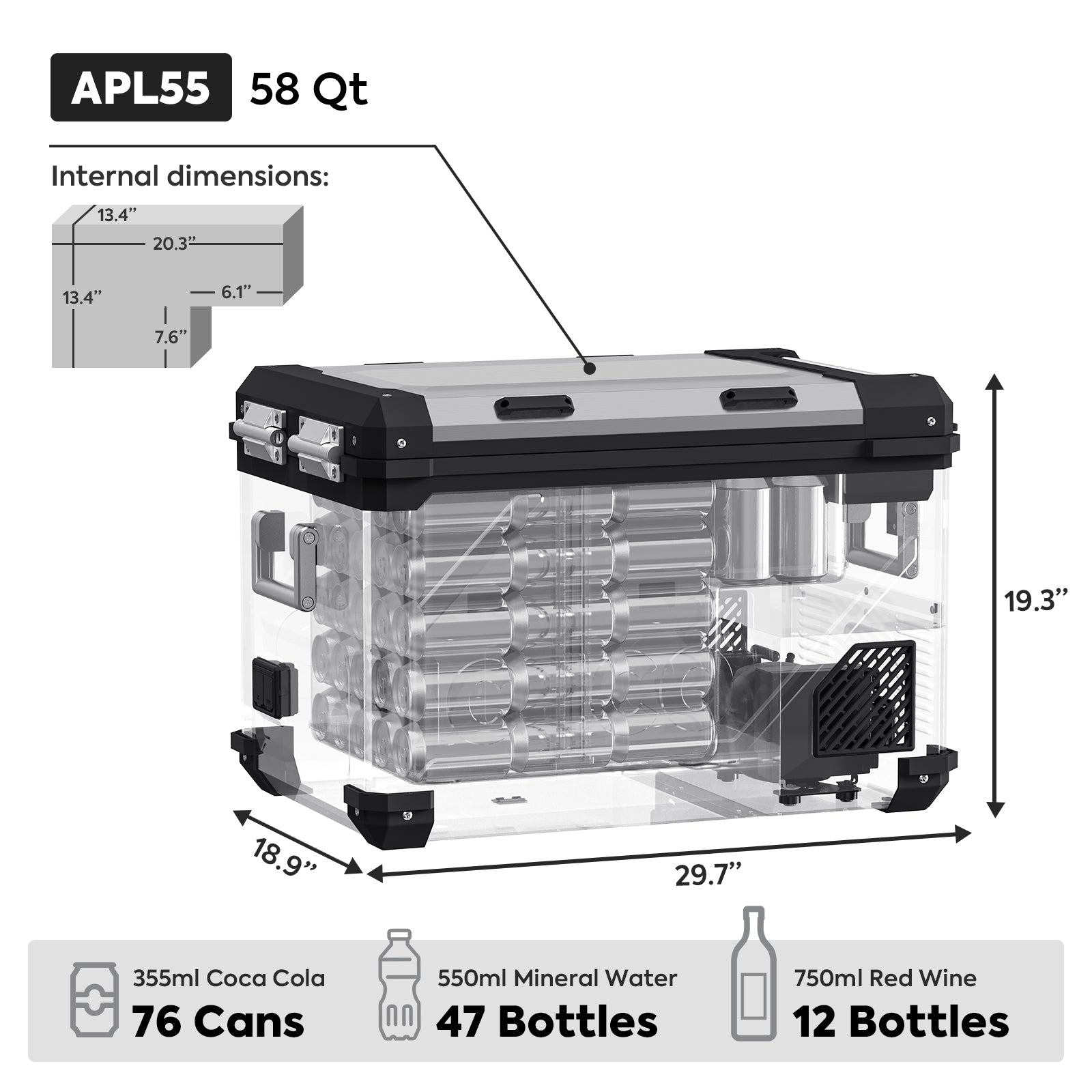 ICECO APL55 large 55L camping fridge freezer, smart portable refrigerator with stainless steel design for outdoor RV use and long trips-www.icecofreezesale.com