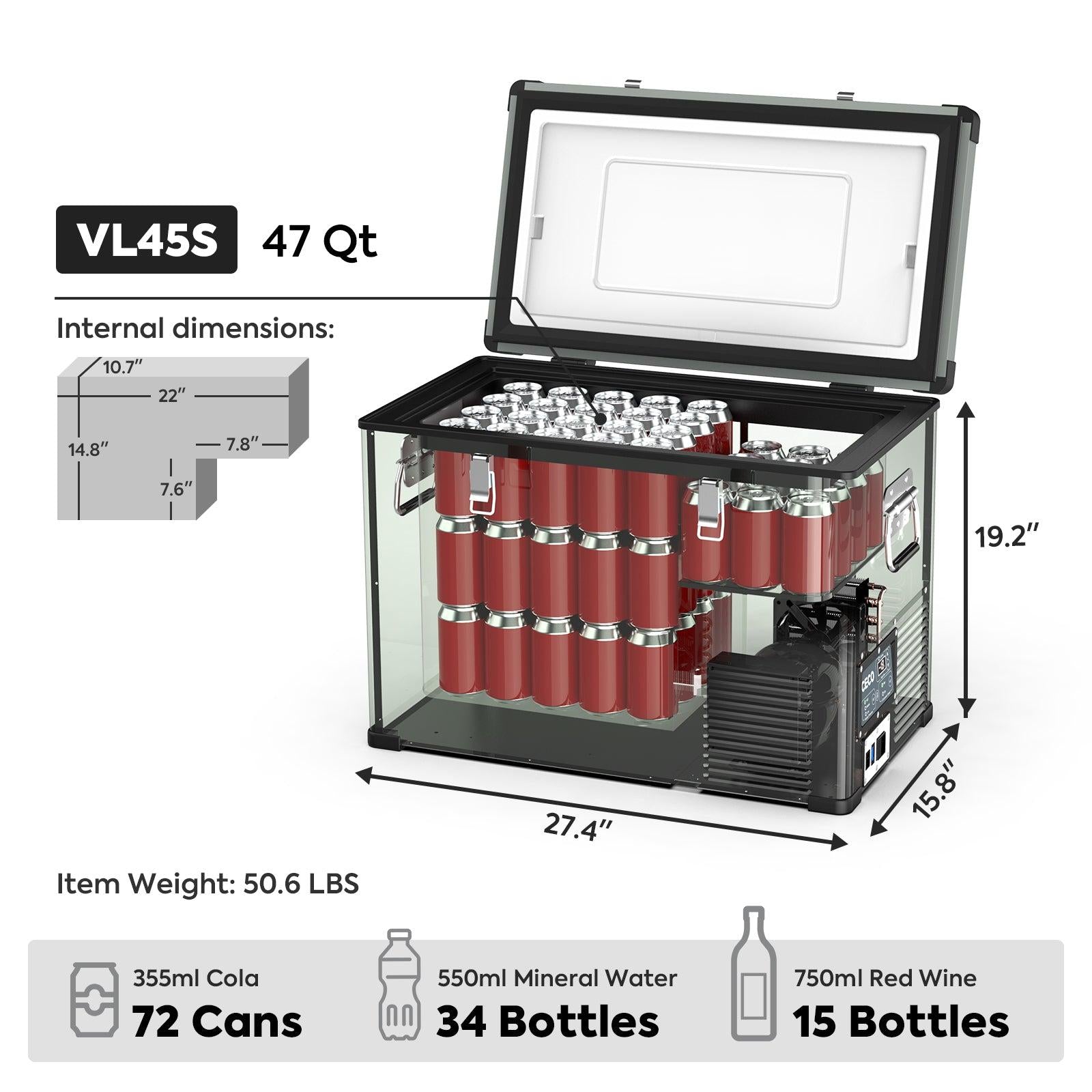 47.5QT VL45 Portable Fridge Single Zone Freezer With Magnetic Power Bank-Portable Fridge-www.icecofreezesale.com