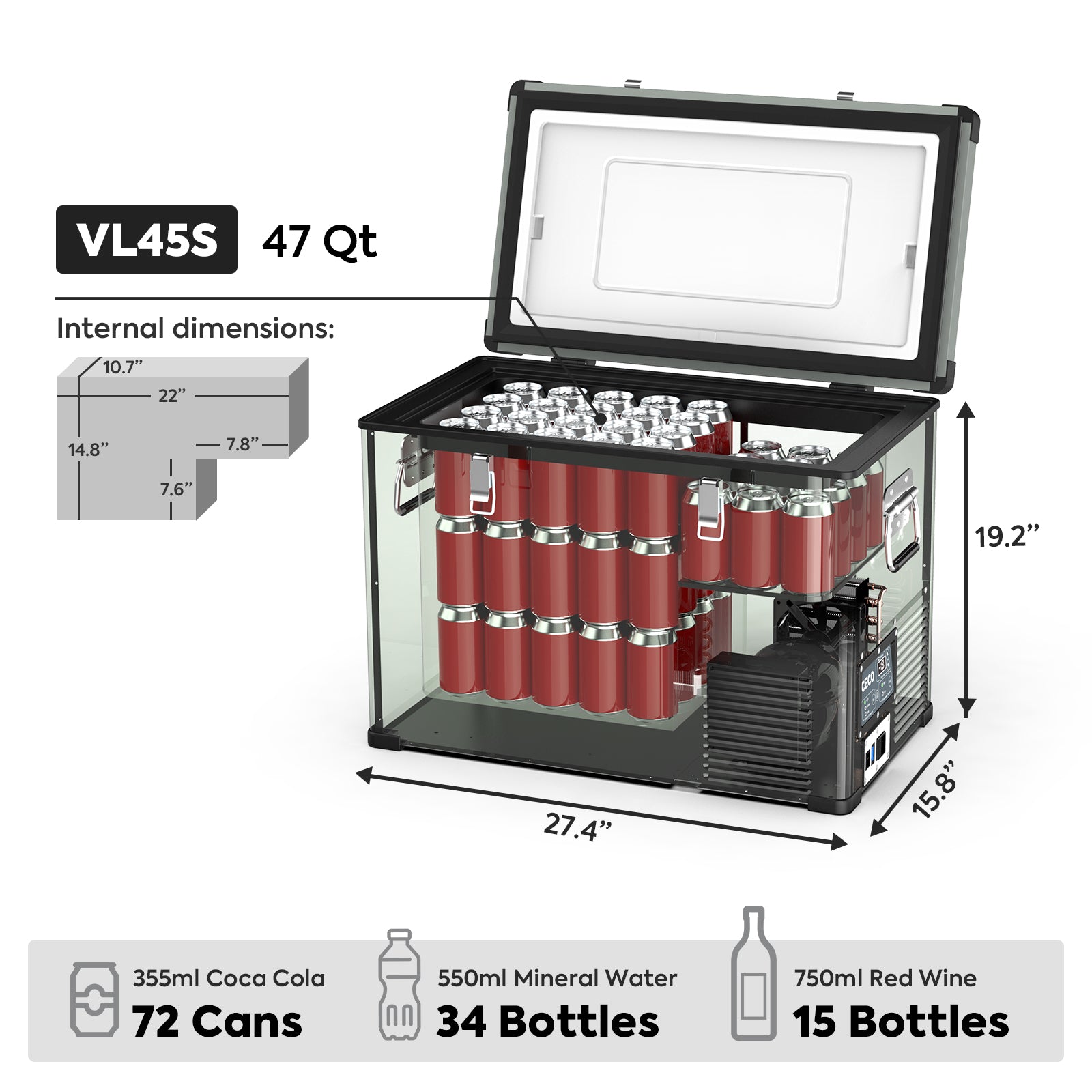 47.5QT VL45 Portable Fridge Single Zone Freezer| ICECO-Portable Fridge-www.icecofreezesale.com