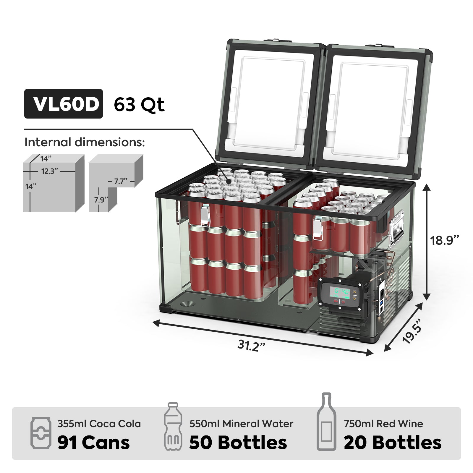 63.4QT VL60 Dual Zone Metal Fridge Freezer with Cover | ICECO-Portable Fridge-www.icecofreezesale.com