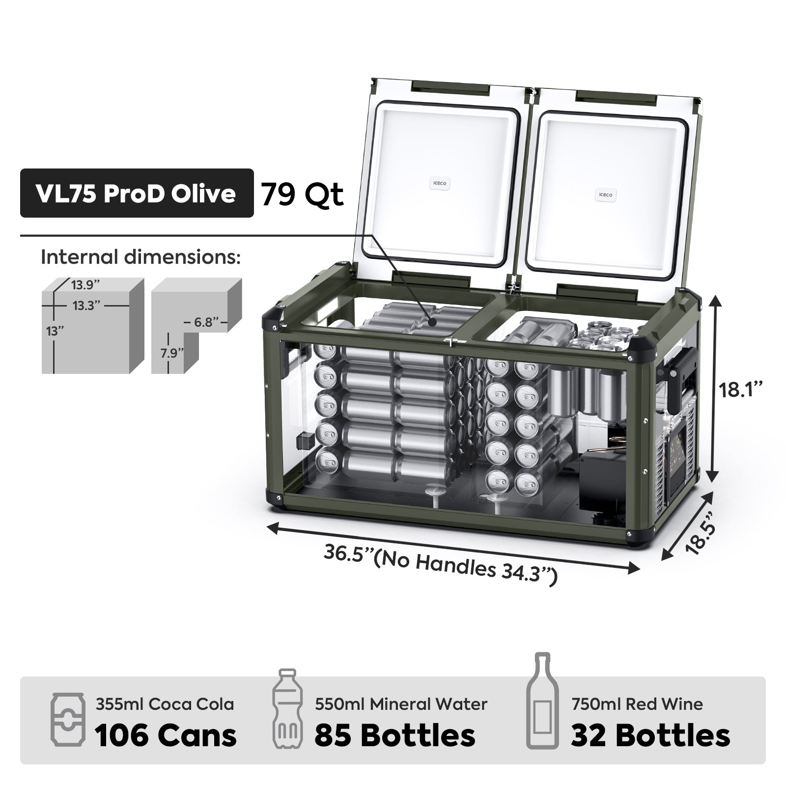 79.2QT VL75ProD Olive 12V Heavy Duty Metal Fridge Freezer| ICECO-Portable Fridge-www.icecofreezesale.com