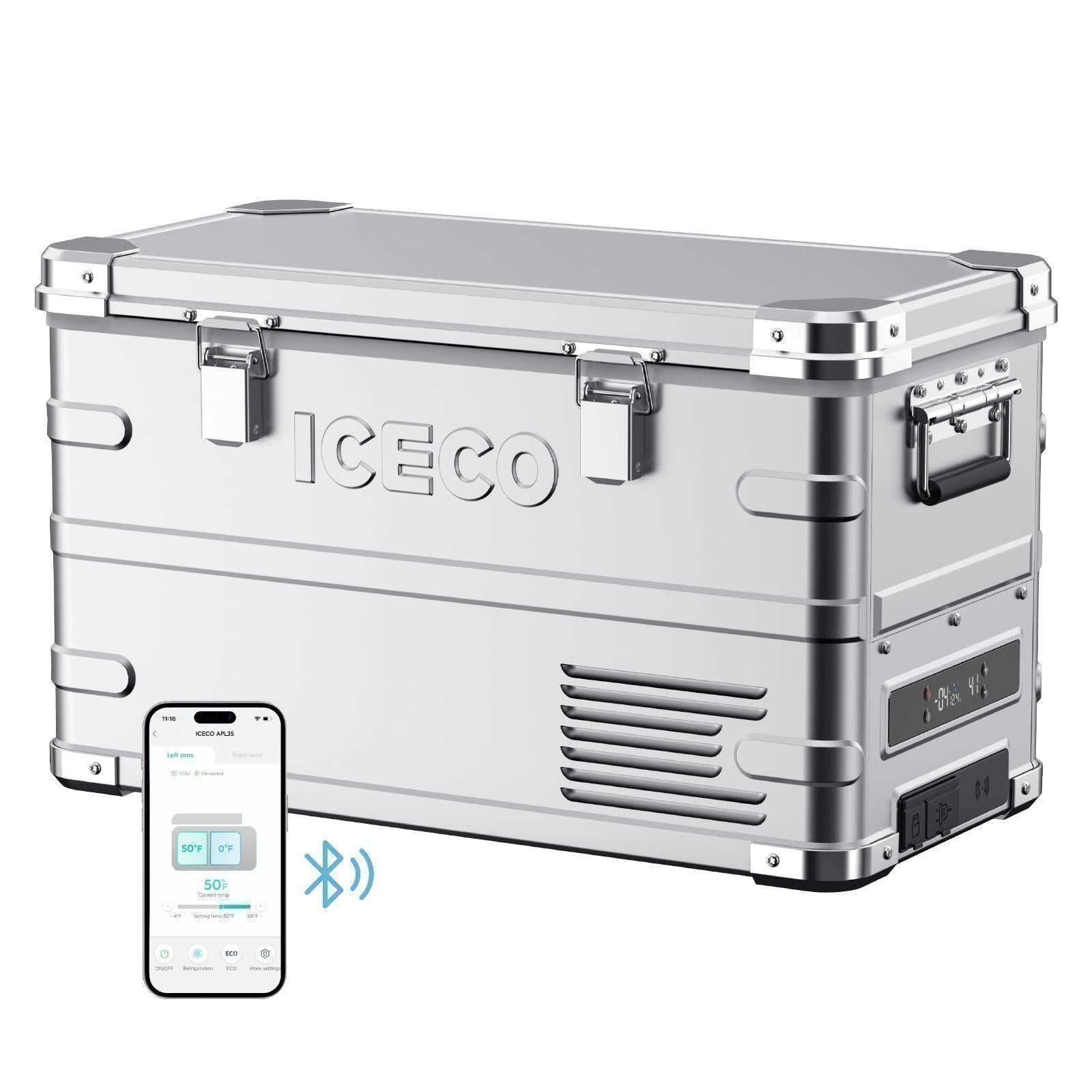 ICECO APL35 aluminum 12V portable freezer with dual zone design for car camping