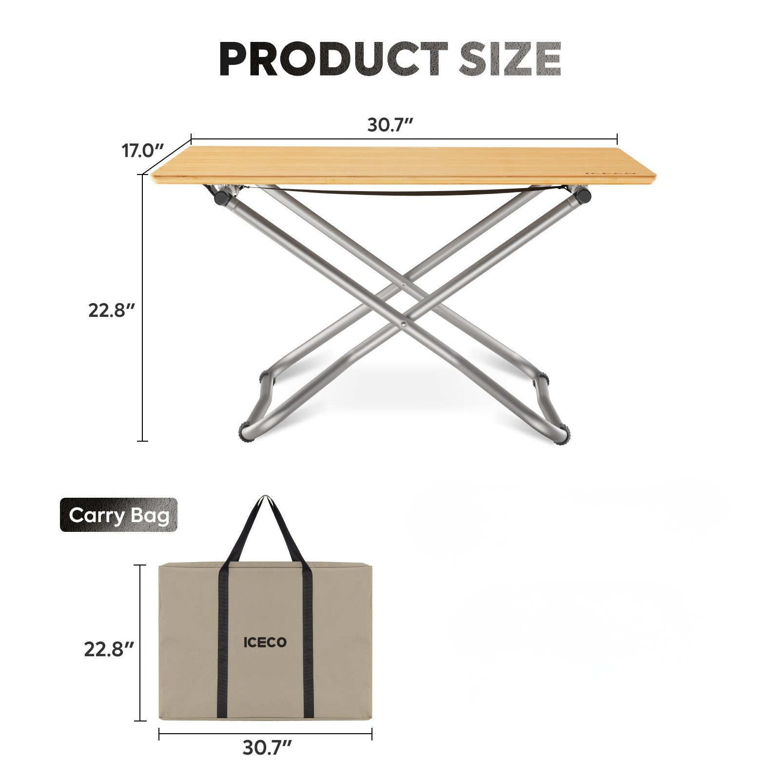 New! Portable Folding Bamboo Camping Table with Storage Bag | ICECO-Camping Chair-www.icecofreezesale.com