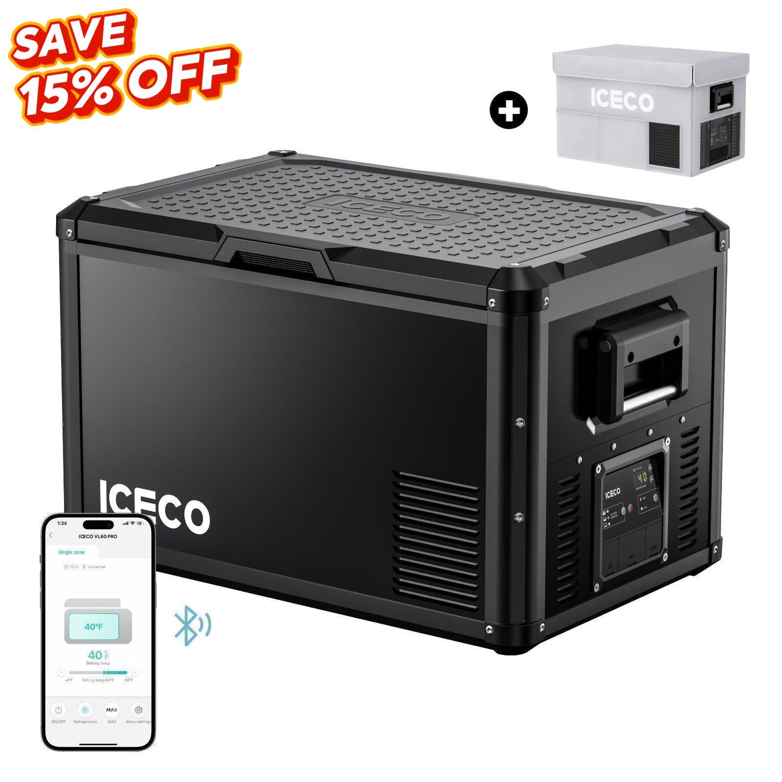 63.4QT VL60ProS With Cover Portable Fridge Electric Cooler | ICECO-Portable Fridge-www.icecofreezesale.com