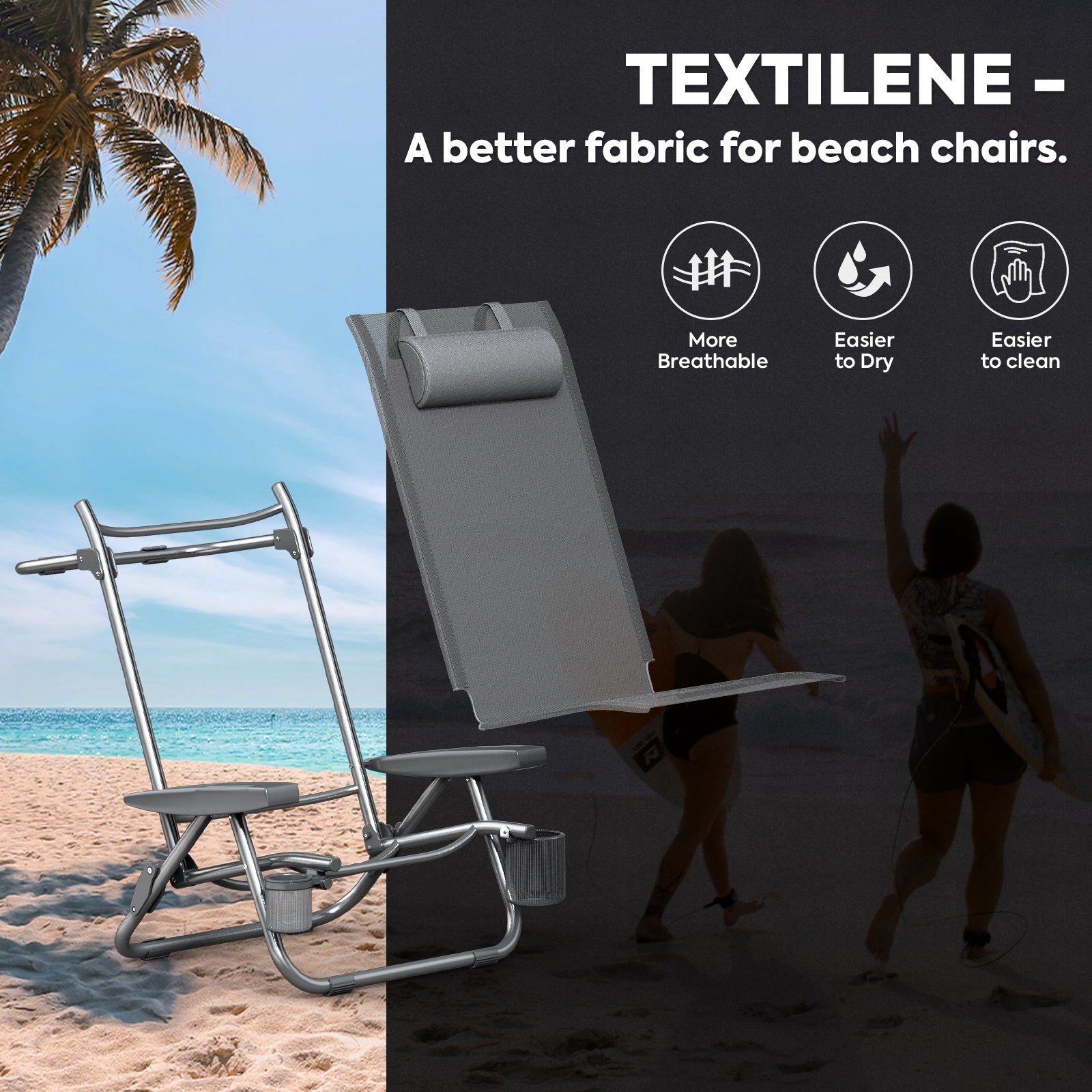ICECO Bora Beach Chairs for Adults, 5 Positions Reclining & Folding Beach Chair with Headrests, Backpack Beach Chair with Backpack Straps & Storage Bag for Beach, Pool, Patio