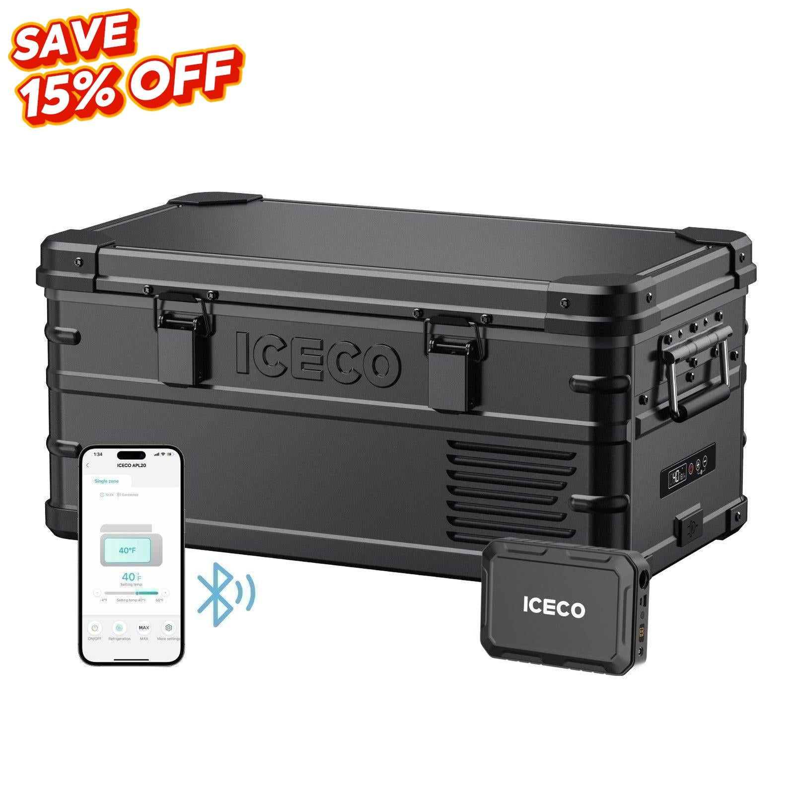 21QT APL20 Black Single Zone Aluminum Freezer With Magnetic Power Bank | ICECO-Portable Fridge-www.icecofreezesale.com
