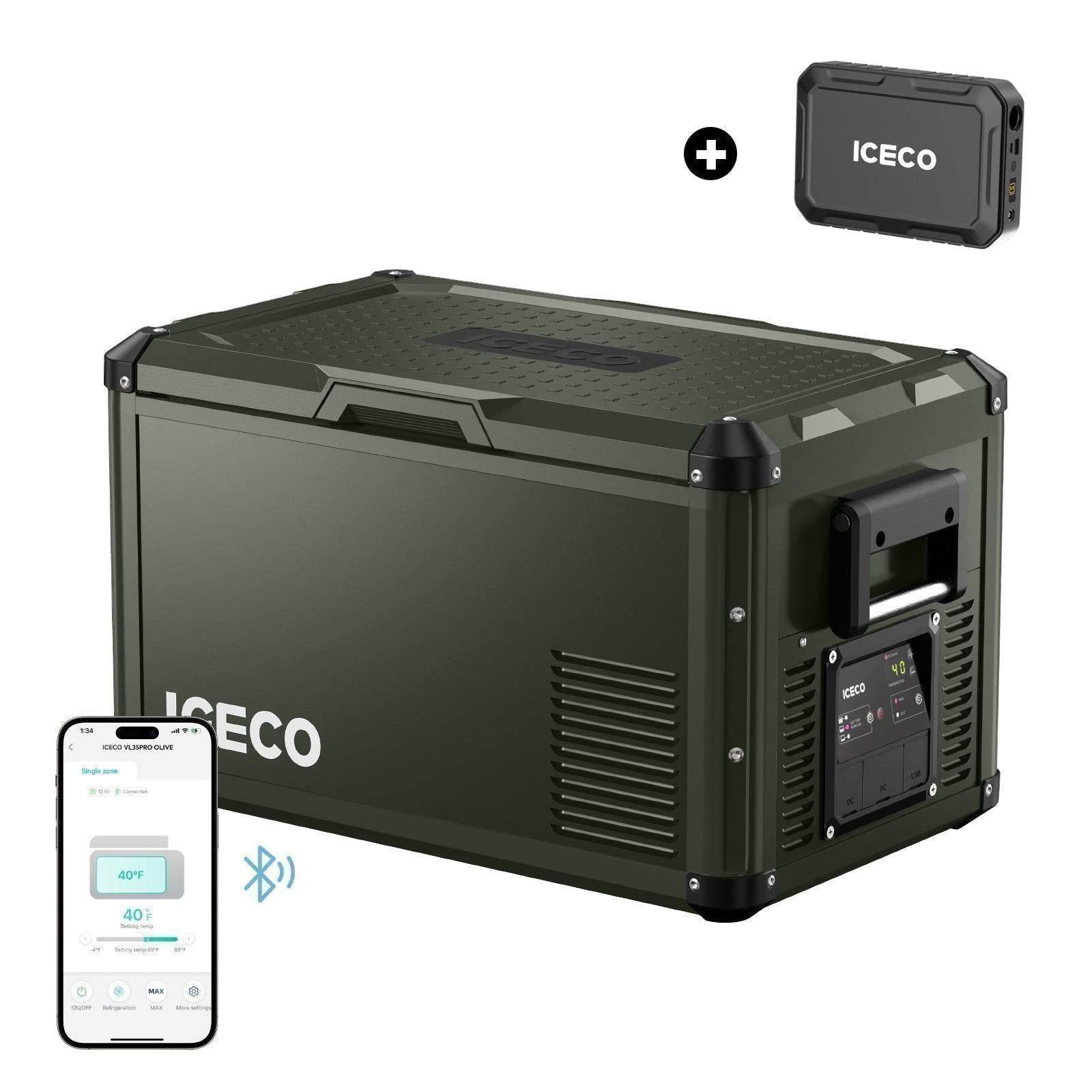37QT VL35ProS Olive Single Zone Fridge With Magnetic Power Bank | ICECO-Portable Fridge-www.icecofreezesale.com
