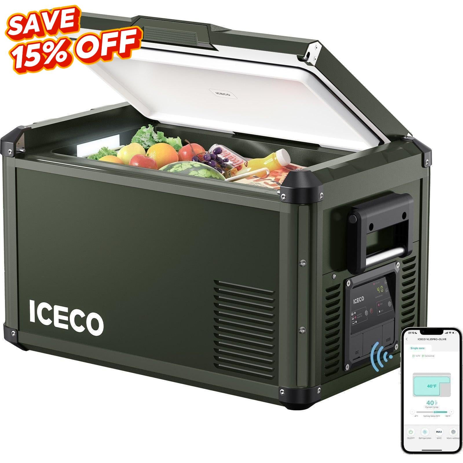 37QT VL35ProS Olive Single Zone Fridge With PB1000 Power Station | ICECO-Portable Fridge-www.icecofreezesale.com