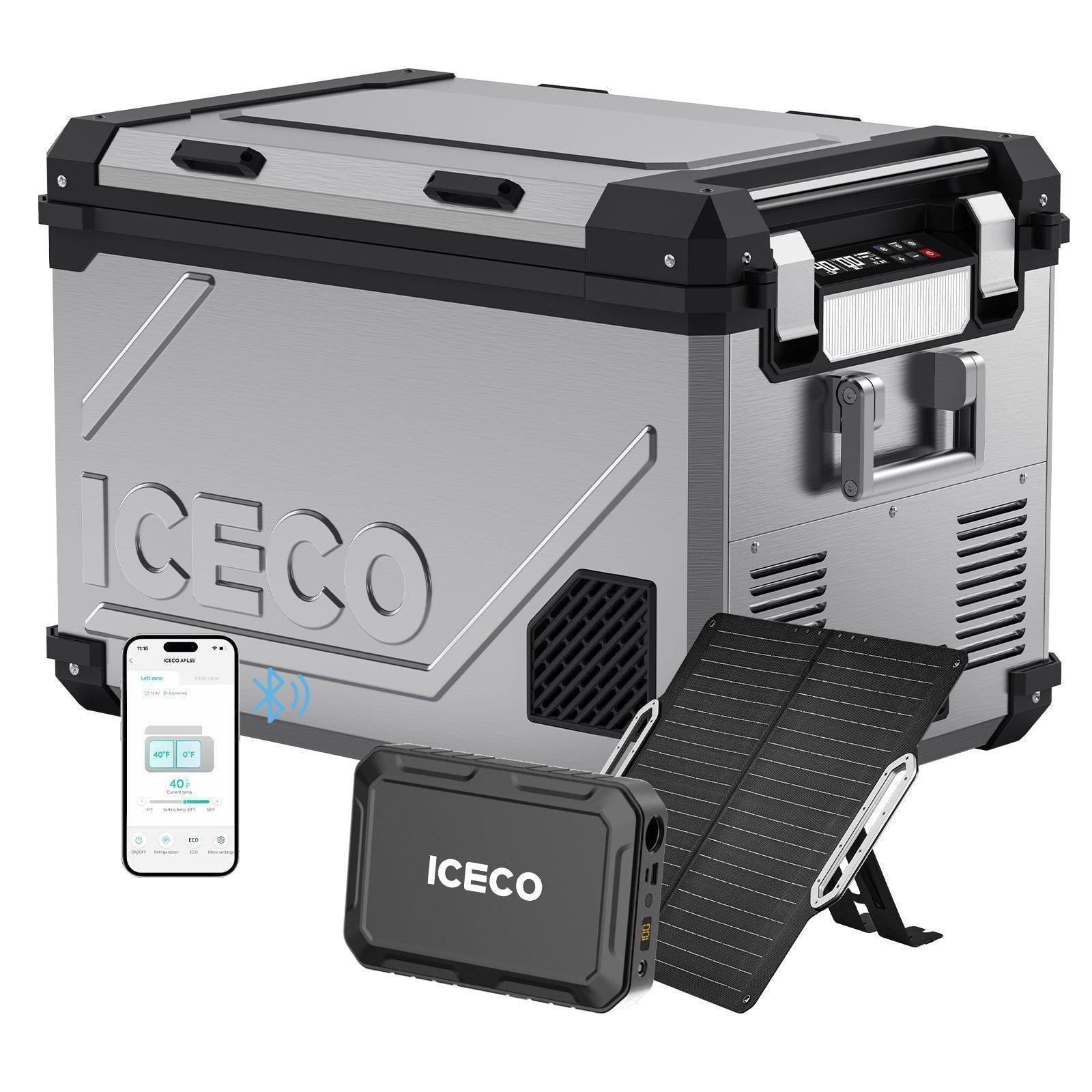  ICECO APL55 stainless steel portable car refrigerator with dual zone cooling, quiet travel fridge for camping and overlandinge-www.icecofreezesale.com